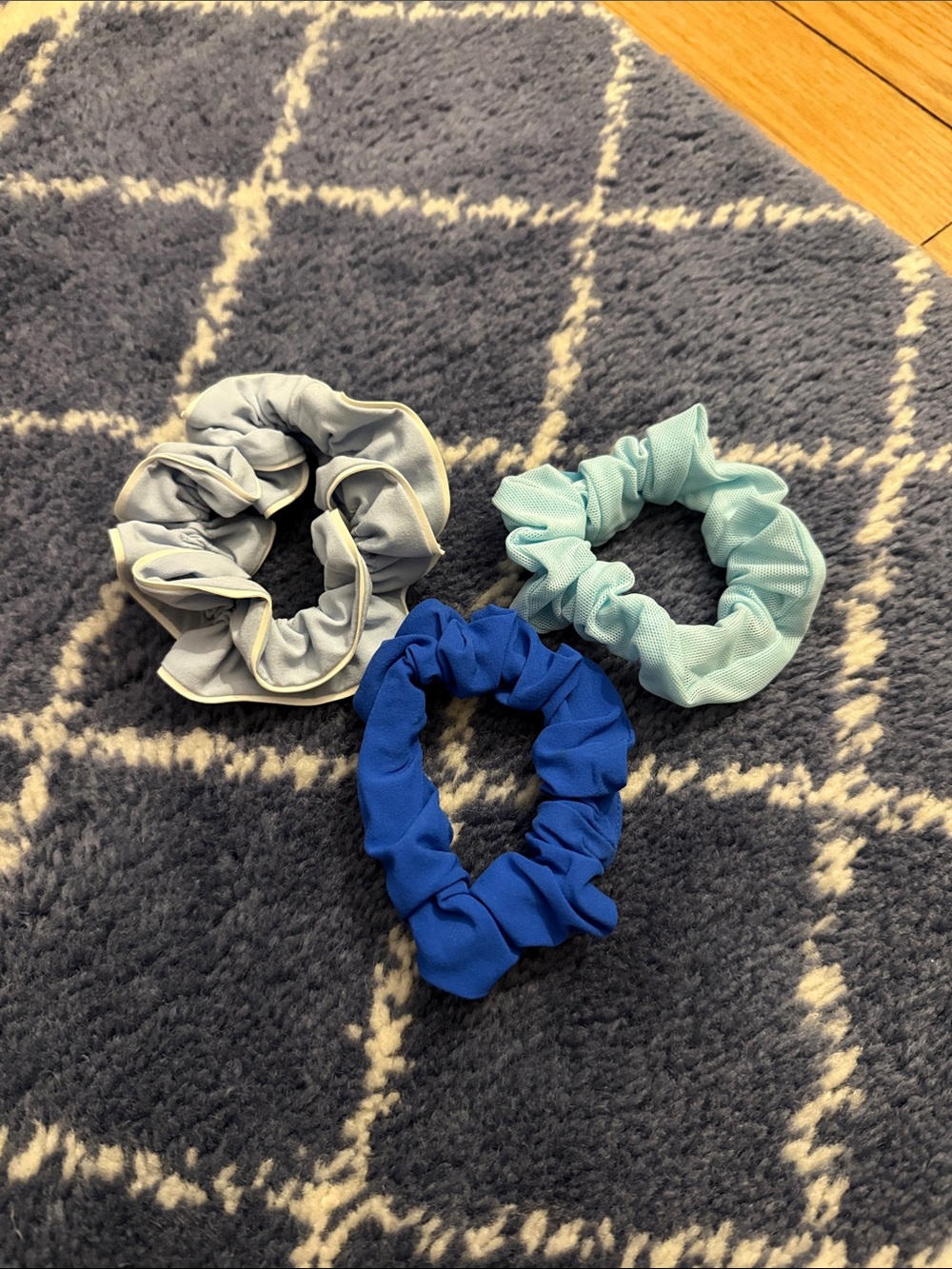 Lululemon Uplifting Scrunchie Set pale blue, royal and baby blue  - OS